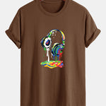 Regular Fit Dissolving Headphones Print Cotton T-Shirt