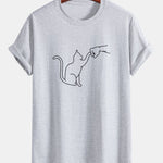 Regular Fit Fist Bump Cat Print Cotton T-Shirt