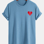 Regular Fit Heart Smiley Face Print Cotton T-Shirt