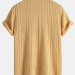 Knitted Geometric Textured Cuban Shirt & Man Mid Length Drawstring Swim Shorts