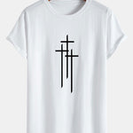 Cross Pattern Print Cotton Arc Hem T-Shirt