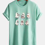 Regular Fit Ghost Reading Book Print Cotton T-Shirt