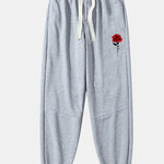 Rose Print Cotton Blend Jogger Pants