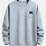 Pocket Black Cat Print Relax Fit Sweatshirt