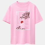 Cherry Blossoms Mountain Print Drop Shoulder Oversize T-Shirt