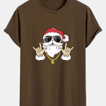 Hip Hop Santa Print Cotton Arc Hem T-Shirt
