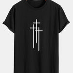 Cross Pattern Print Cotton Arc Hem T-Shirt