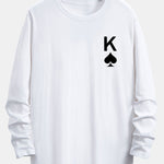 Long Sleeve Spade K Print Cotton Arc Hem T-Shirt
