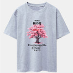 Tokyo Cherry Blossoms Print Drop Shoulder Oversize T-Shirt