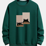 Black Cat Staring Print Relax Fit Sweatshirt