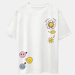 Sun And Flowers Print Drop Shoulder Oversize T-Shirt