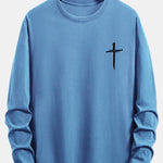 Long Sleeve Cross Print Cotton T-Shirt
