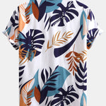 Colorful Leaf Print Button Up Shirt & Swim Shorts
