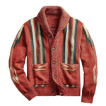 Men's Vintage Jacquard Lapel Single Breasted Long Sleeve Knit Cardigan