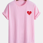 Regular Fit Heart Smiley Face Print Cotton T-Shirt