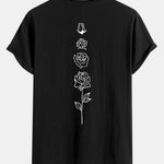 Rose Print Cotton Arc Hem T-Shirt