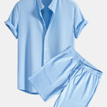 Muscle Fit Ribbed Stand Collar Shirt & Shorts