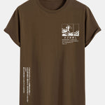 Waves Ukiyo-e Slogan Print Cotton Arc Hem T-Shirt