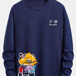 Long Sleeve Graffiti Bear Print Cotton T-Shirt