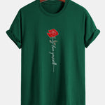 Regular Fit Rose Slogan Print Cotton T-Shirt