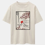 Cherry Blossoms Mountain Print Drop Shoulder Oversize T-Shirt