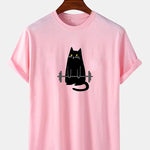 Weightlifting Cat Print T-Shirt
