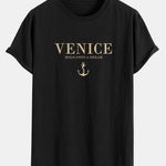 Venice Anchor Print Cotton Arc Hem T-Shirt