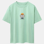 Cartoon Smiley Read Newspaper Print Drop Shoulder Oversize T-Shirt