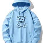 Line Shaped Bear Print Drop Shoulder Relaxed Hoodie