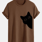 Regular Fit Black Cat Looking Out Print Cotton T-Shirt