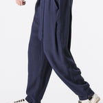 Detachable Belt Relax Fit Linen And Cotton Blend Harem Pants