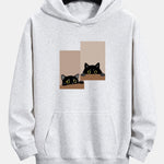 Black Cat Staring Print Relax Fit Hoodie