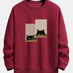 Black Cat Staring Print Relax Fit Sweatshirt