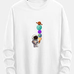 Long Sleeve Planet Astronaut Print Cotton T-Shirt