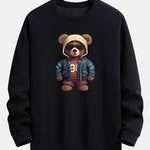 Bear In Leather Jacket Print Relax Fit Sweatshirt & Straight Leg Corduroy Pants