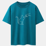 Fist Bump Cat Print Drop Shoulder Oversize T-Shirt
