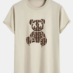 Geometric Dissolving Bear Print Cotton Arc Hem T-Shirt