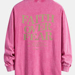 Faith Over Fear Print Relax Fit Long Sleeve Washed Distressed T-Shirt