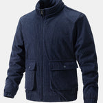 Funnel Neck Zipped Corduroy Jacket