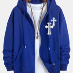 Cross Print Relax Fit Zip Hoodie