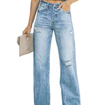 Stretch Washed Ripped Wide-leg Jeans