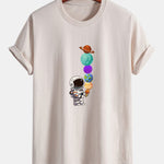Regular Fit Planet Astronaut Print Cotton T-Shirt