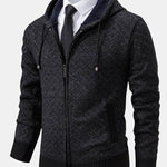 Diamond Pattern Zip Hooded Sweater
