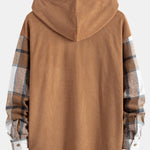 Relax Fit Corduroy Flannel Plaid Patchwork Hooded Shirt