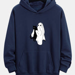 Ghost Black Cat Print Relax Fit Hoodie