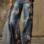 Retro Fashion Printed Casual Wide-Leg Jeans