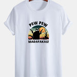 Regular Fit PEW PEW MADAFAKAS Black Cat Print Cotton T-Shirt