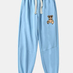Plaid Pattern Dissolving Bear Print Cotton Blend Jogger Pants
