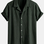 Knitted Geometric Rhombus Jacquard Cuban Shirt & Straight Leg Linen Pants