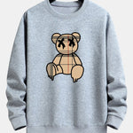 Plaid Pattern Dissolving Bear Print Relax Fit Sweatshirt